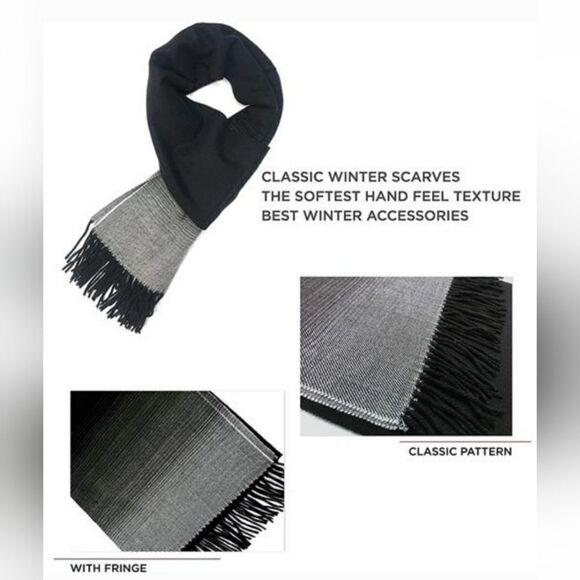 Luxury Cashmere Feel Scarf Soft Fringe Classic Colorblock Women’s Scarf 62"×12" - Picture 5 of 11